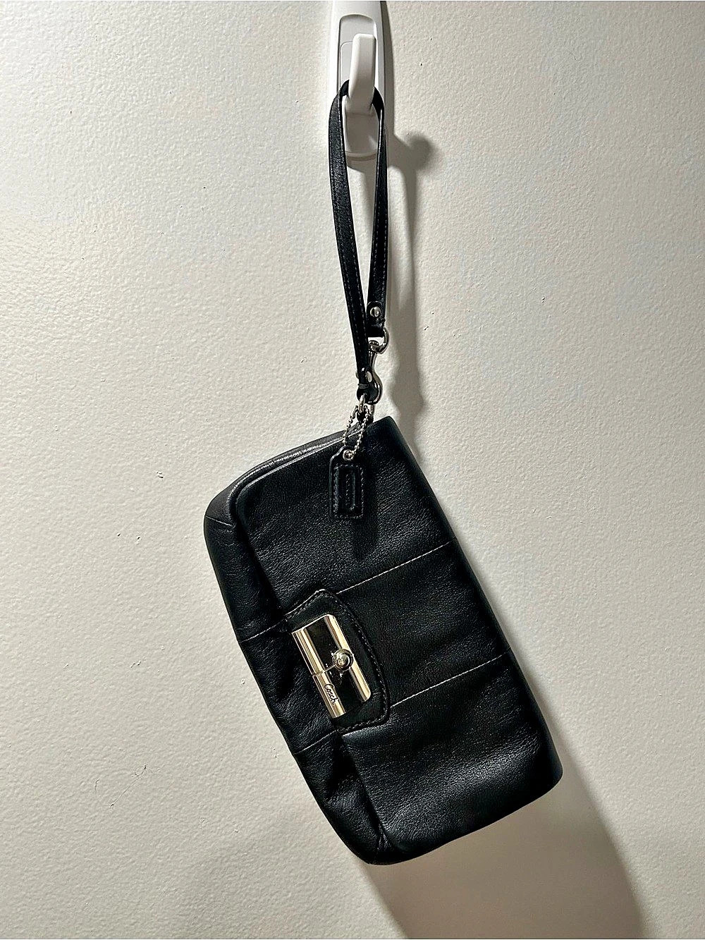 Coach Kristin Black Leather Wristlet Clutch | Silver Hardware